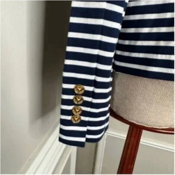 NWT Lauren Ralph Lauren Women's Ponte Knit Stripe Blazer Navy Blue White Size PL - Picture 8 of 13